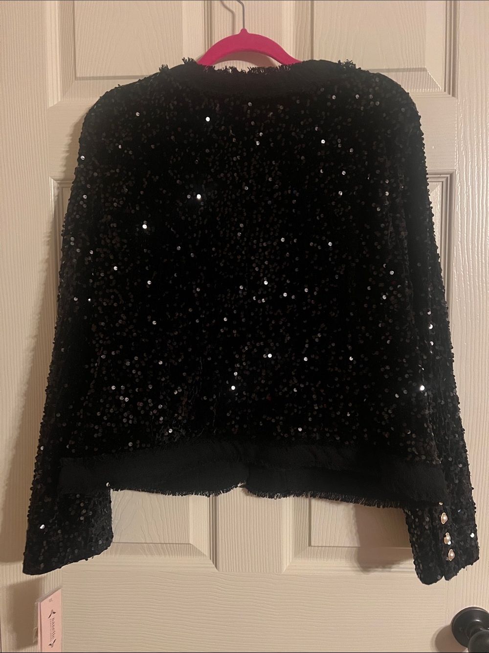 Nanette Lepore Black Sequin Pearl-Button Blazer - Picture 7 of 10